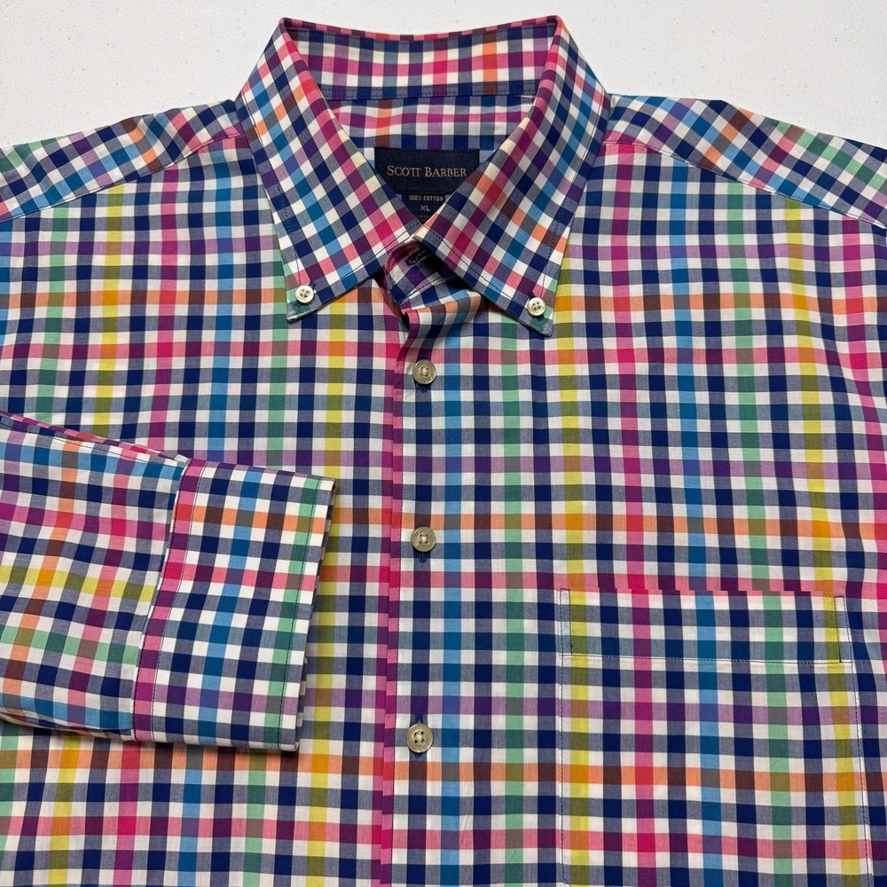 Scott Barber Shirt Mens XL Multicolor‎ Gingham Check Button Down Long Sleeve